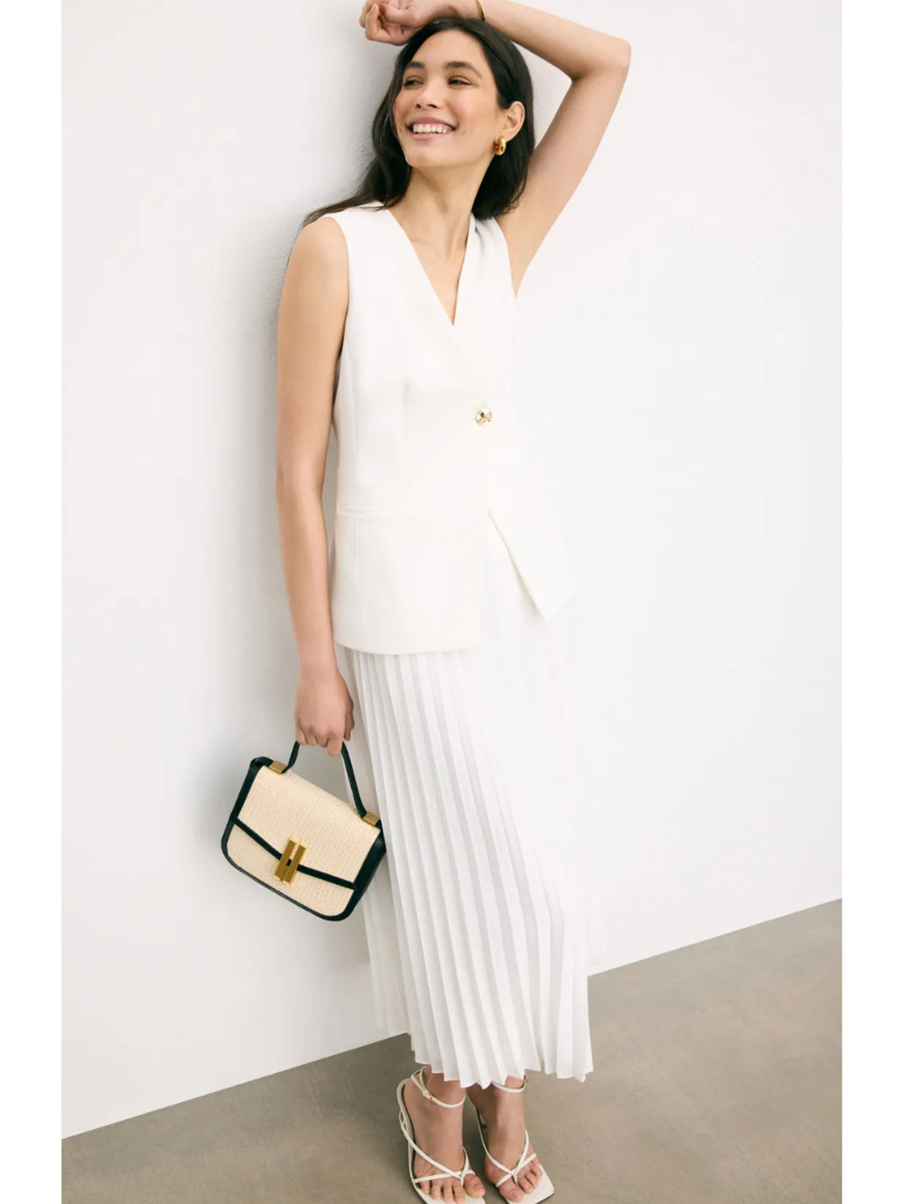 Derek Lam 10 Crosby Lauren Mixed Media Dress in White Size 8